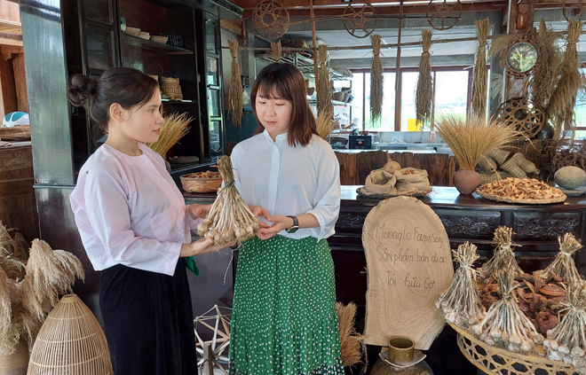Du khách tìm hiểu văn hóa, trải nghiệm tại Muonglo Farmtay, bản Lụ 1, xã Phúc Sơn.